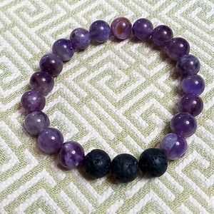 Amethyst and Lava Rock Mens Bracelet